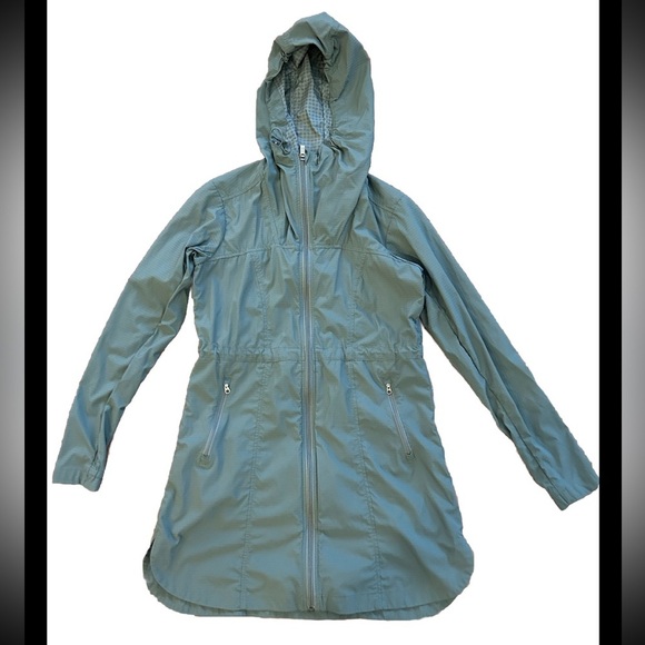 $130 Athleta WomensSlick Mid Length Jacket Size XXS green Hooded Windbreaker
